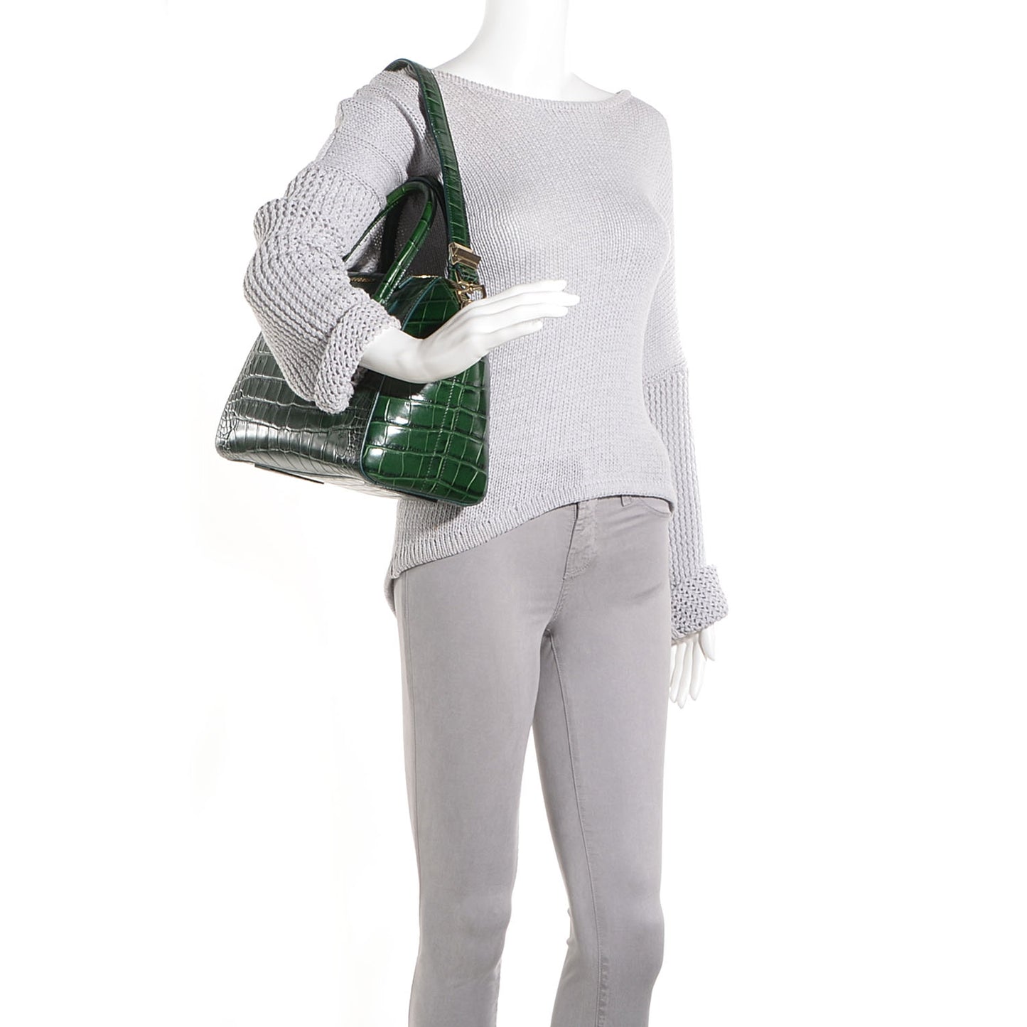 Calfskin Crocodile Embossed Small Antigona Emerald