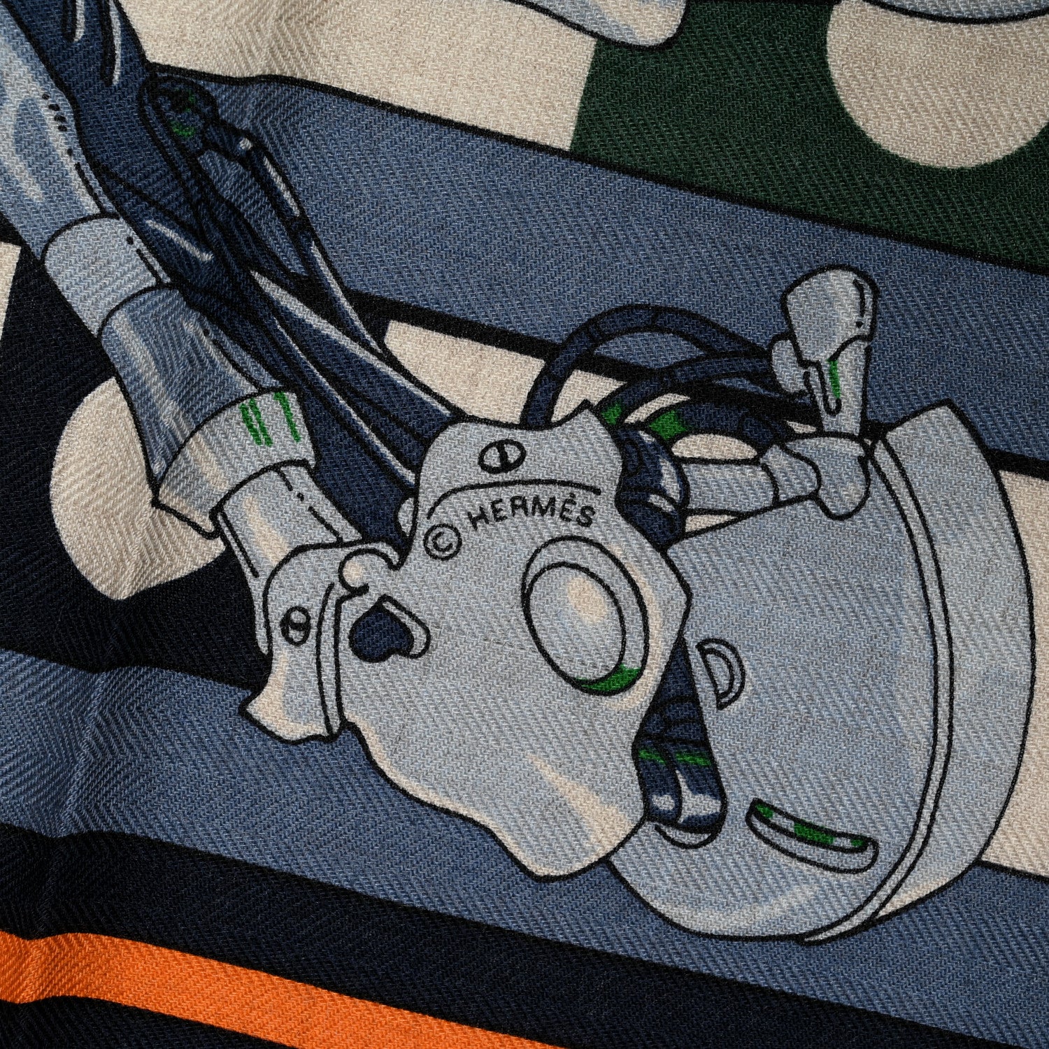 Hermes Cashmere Silk Robocabar Scarf 100 Bleu Naturel Orange 9 of 12