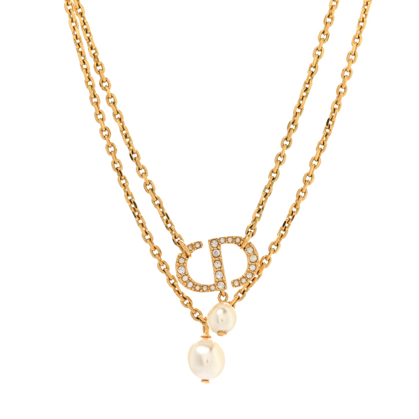 Metal Crystal Pearl CD Necklace Gold