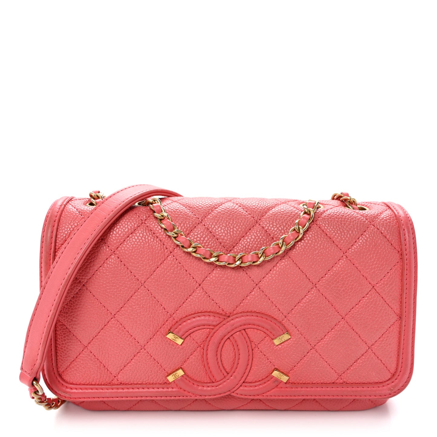 Caviar Quilted Small CC Filigree Flap Pink