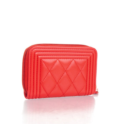 Chanel Lambskin Quilted Boy Zip Around Coin Purse Wallet Red 3 of 7