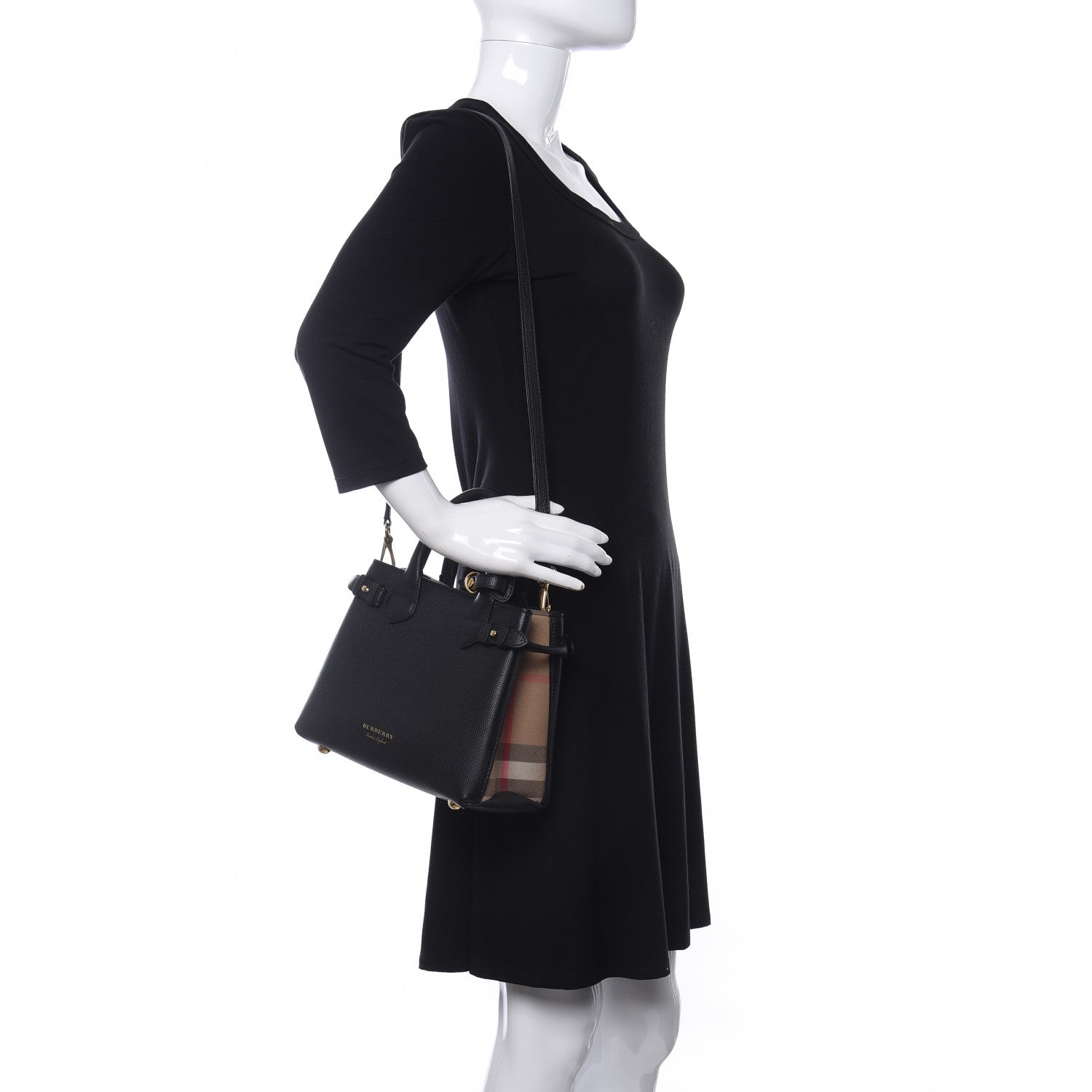 Burberry Grainy Calfskin House Check Small Banner Tote Black 2 of 10