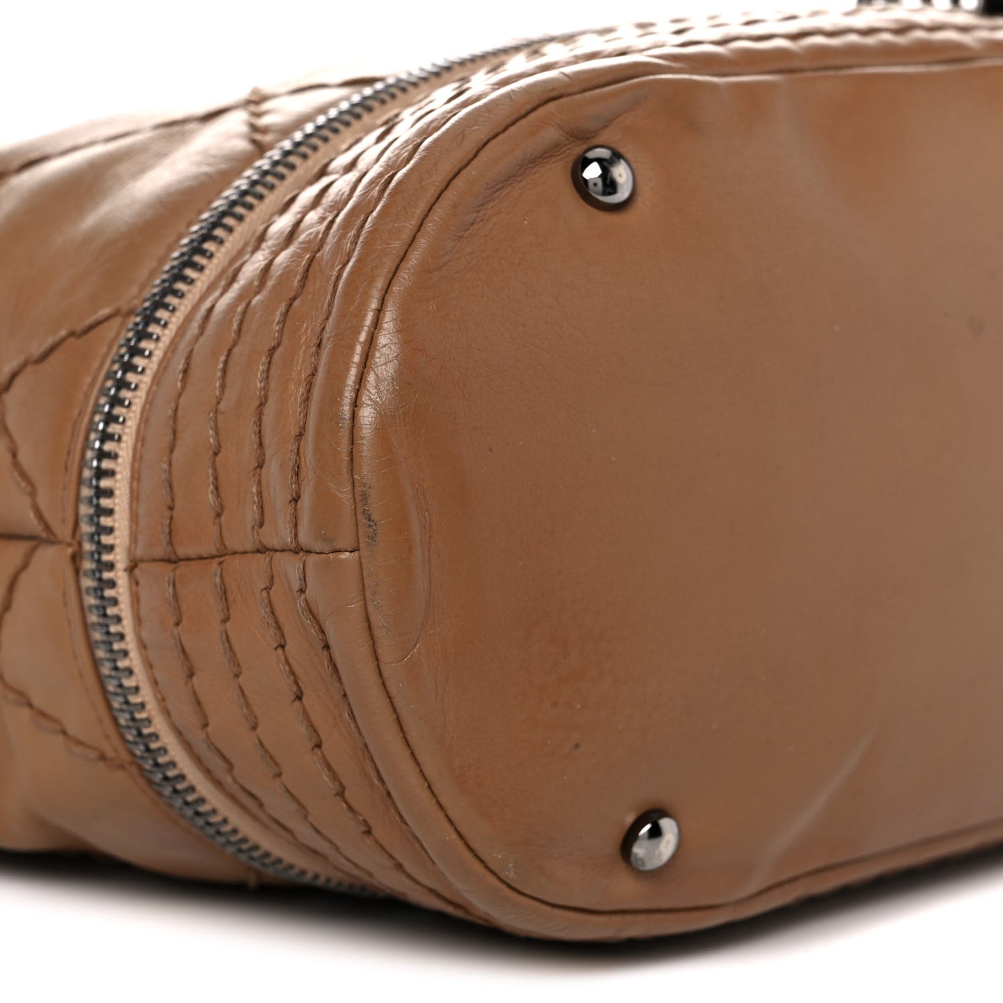 Lambskin Stitched Expandable Tote Beige