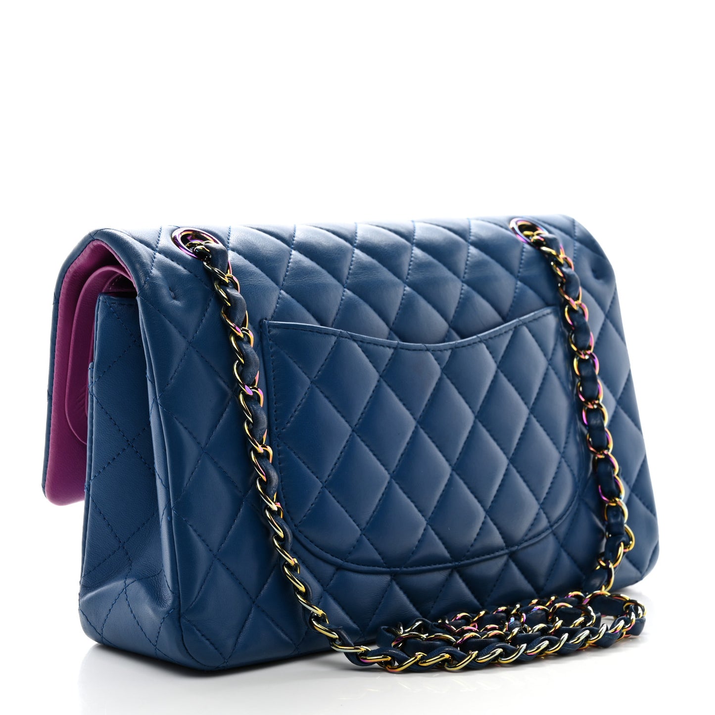 Lambskin Quilted Medium Double Flap Blue Pink