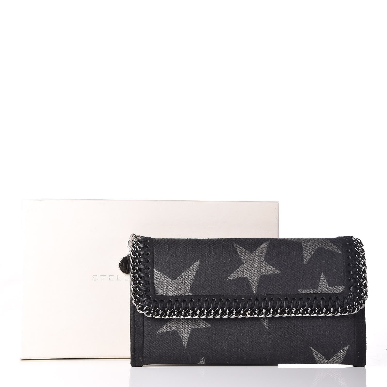 Stella McCartney Denim Star Print Falabella Continental Flap Wallet Black 8 of 10