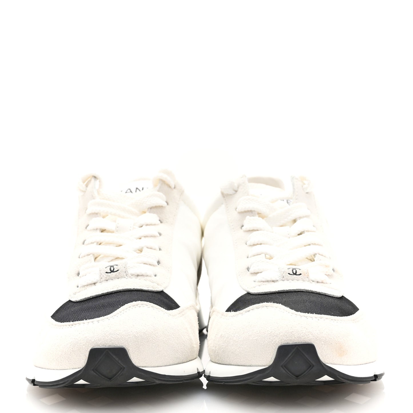 Nylon Suede Kidskin Calfskin Logo Sneakers 38 White Black
