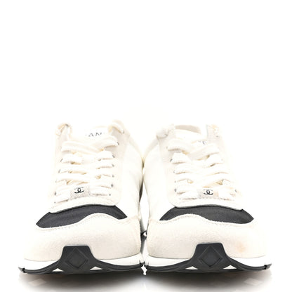 Chanel Nylon Suede Kidskin Calfskin Logo Sneakers 38 White Black 3 of 11