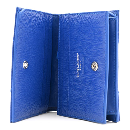 Saint Laurent Grain De Poudre Matelasse Chevron Monogram Flap Card Case Blue Gitano 5 of 11