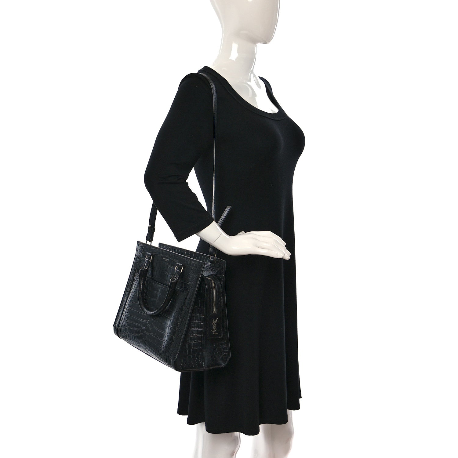 Saint Laurent Crocodile Embossed Small East Side Tote Black 2 of 9