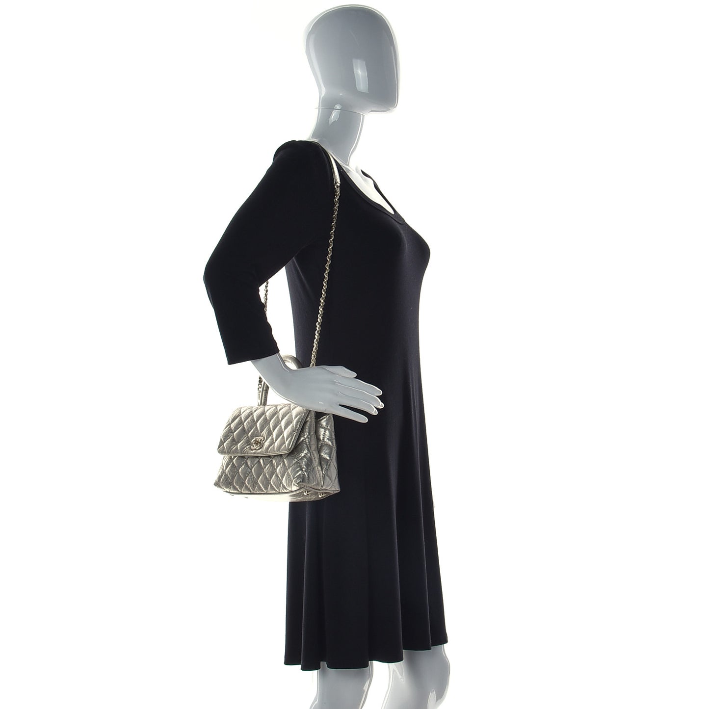 Metallic Aged Calfskin Quilted Mini Coco Handle Flap Gold