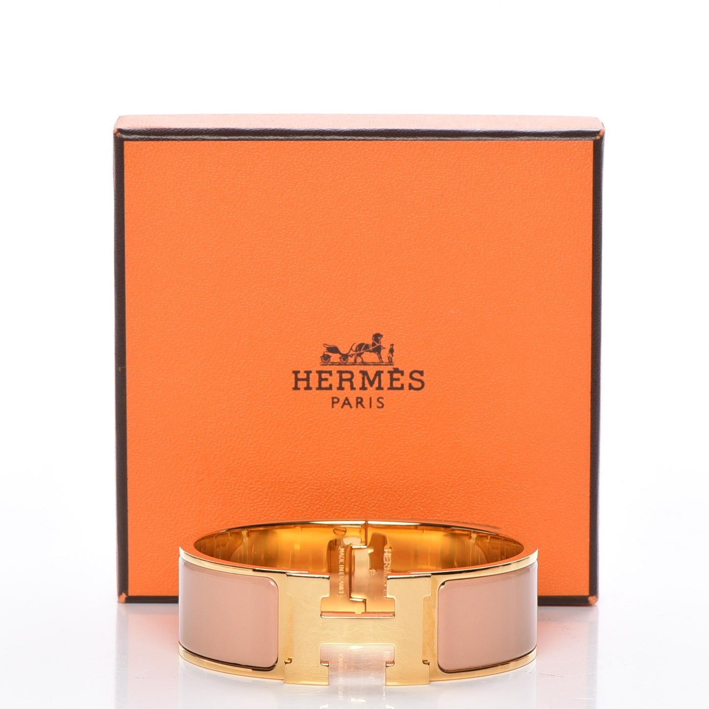 Enamel Wide Clic Clac H Bracelet GM Rose Poudre