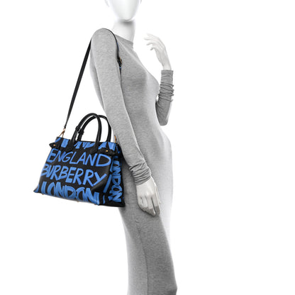 Burberry Grainy Calfskin Graffiti Print Medium Banner Tote Black 2 of 14
