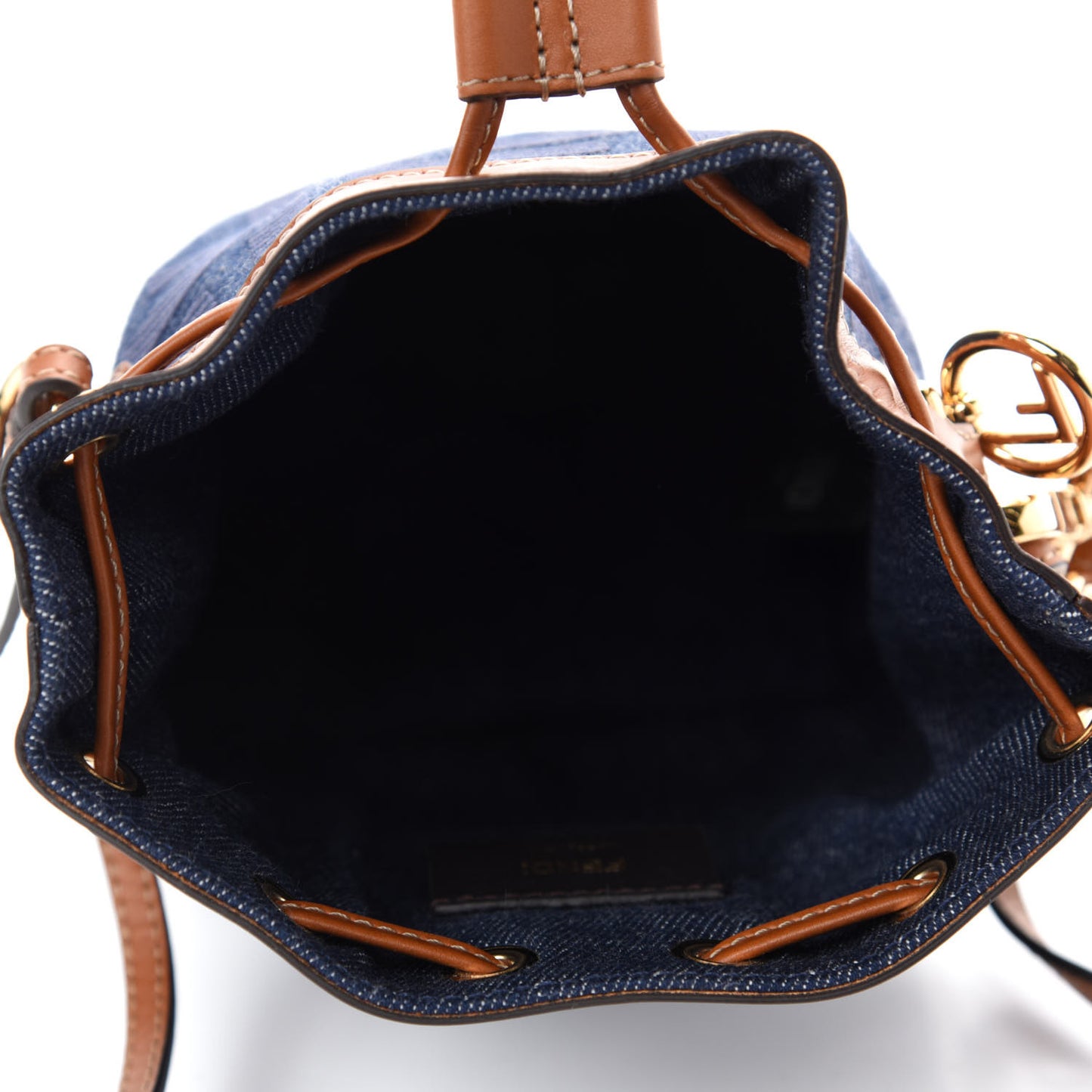 Denim Vitello King F is Fendi FF Embroidered Mini Mon Tresor Bucket Bag Blue Cuoio