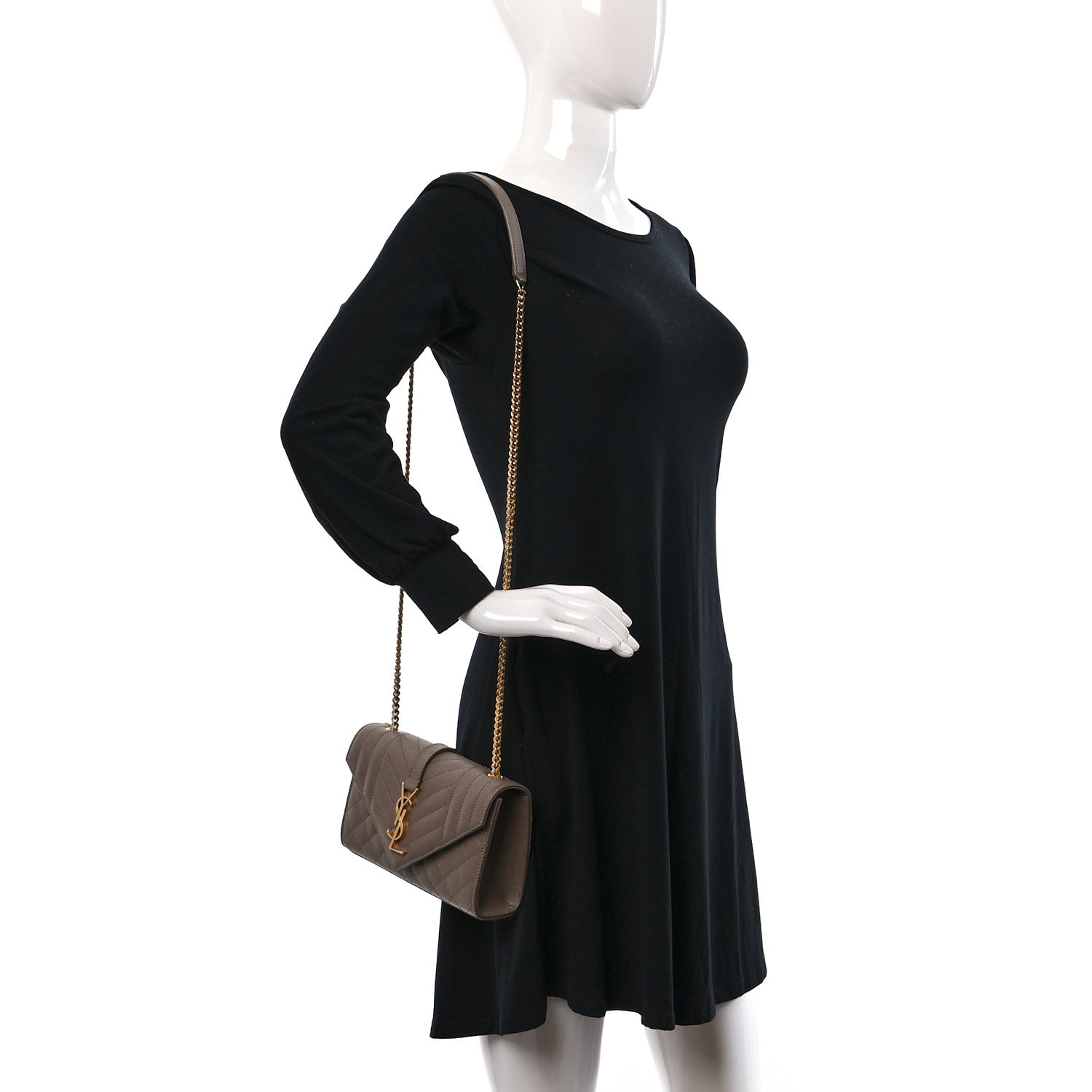 Saint Laurent Grain De Poudre Textured Mixed Matelasse Triquilt Small Monogram Satchel Taupe 2 of 9
