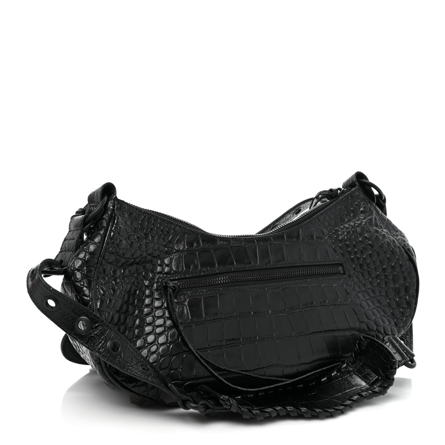 Balenciaga Extra Supple Calfskin Crocodile Embossed Monochrome Small Le Cagole Shoulder Bag Black 3 of 10