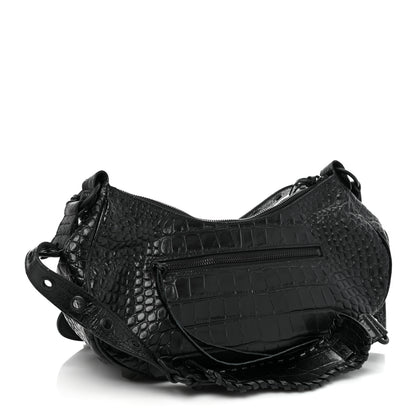 Balenciaga Extra Supple Calfskin Crocodile Embossed Monochrome Small Le Cagole Shoulder Bag Black 3 of 10