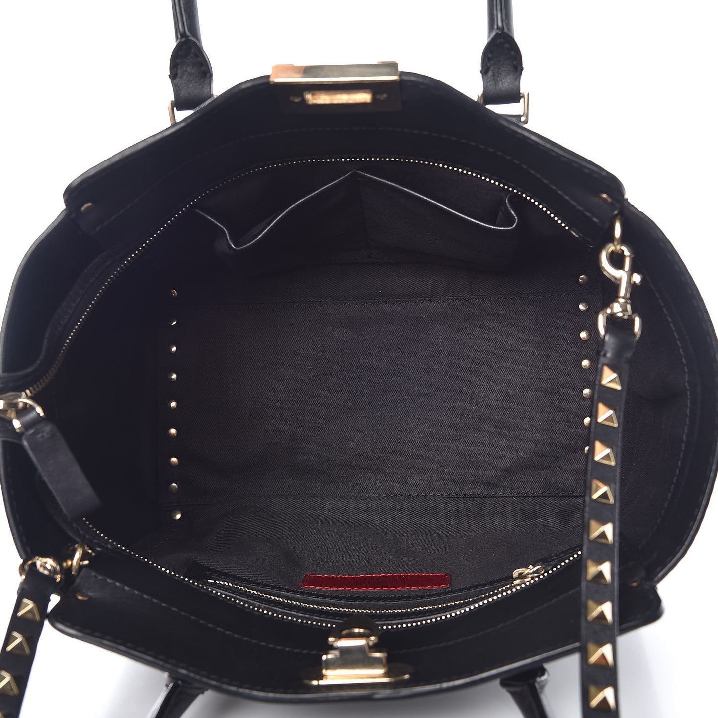 Vitello Small Rockstud Double Handle Tote Black