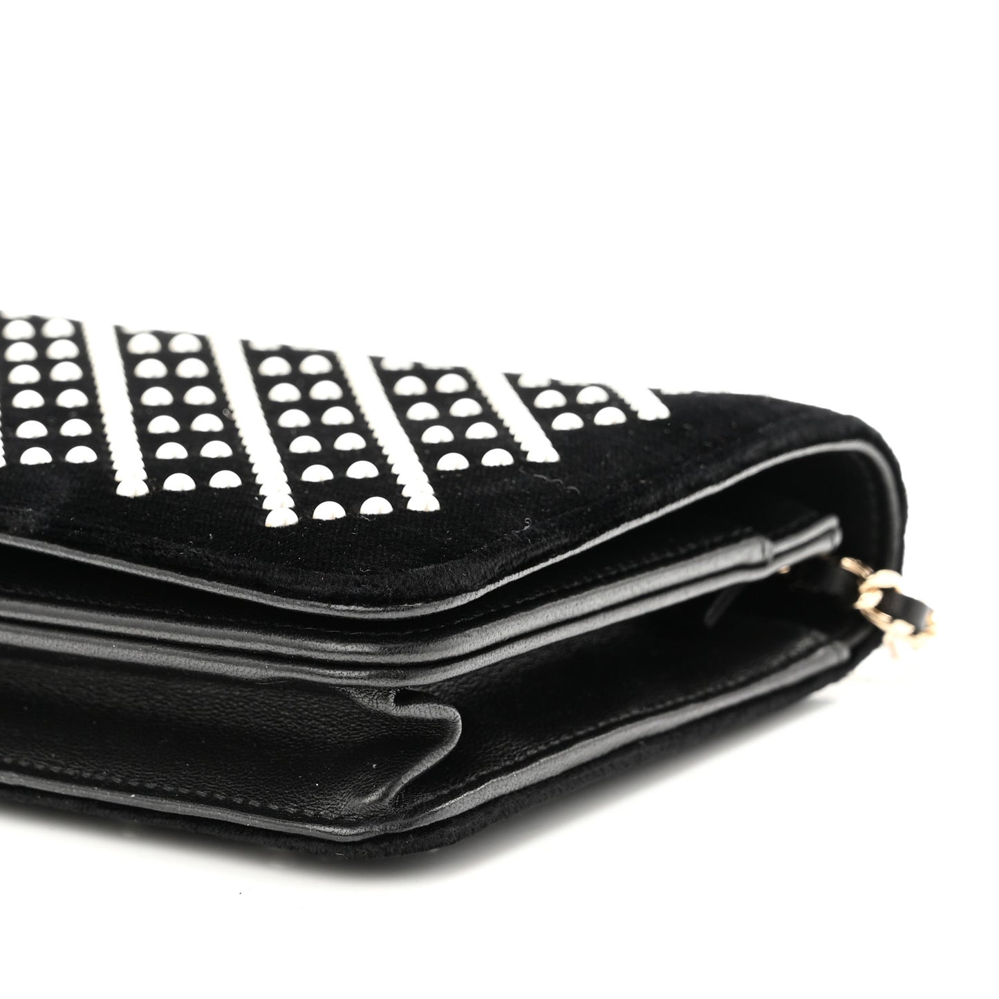 Velvet Pearl Diamond Embellished Wallet On Chain WOC Black