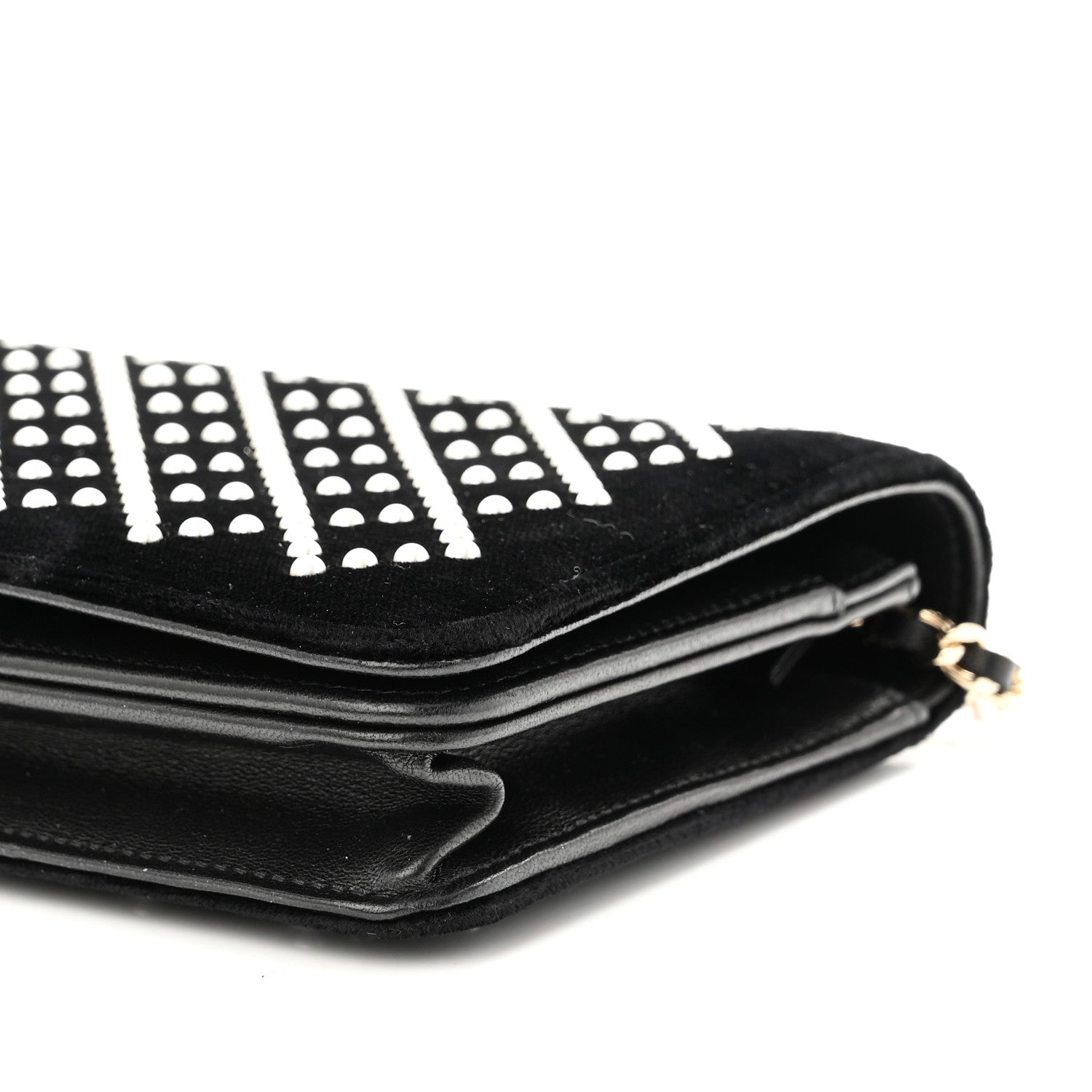 Chanel Velvet Pearl Diamond Embellished Wallet On Chain WOC Black 10 of 11