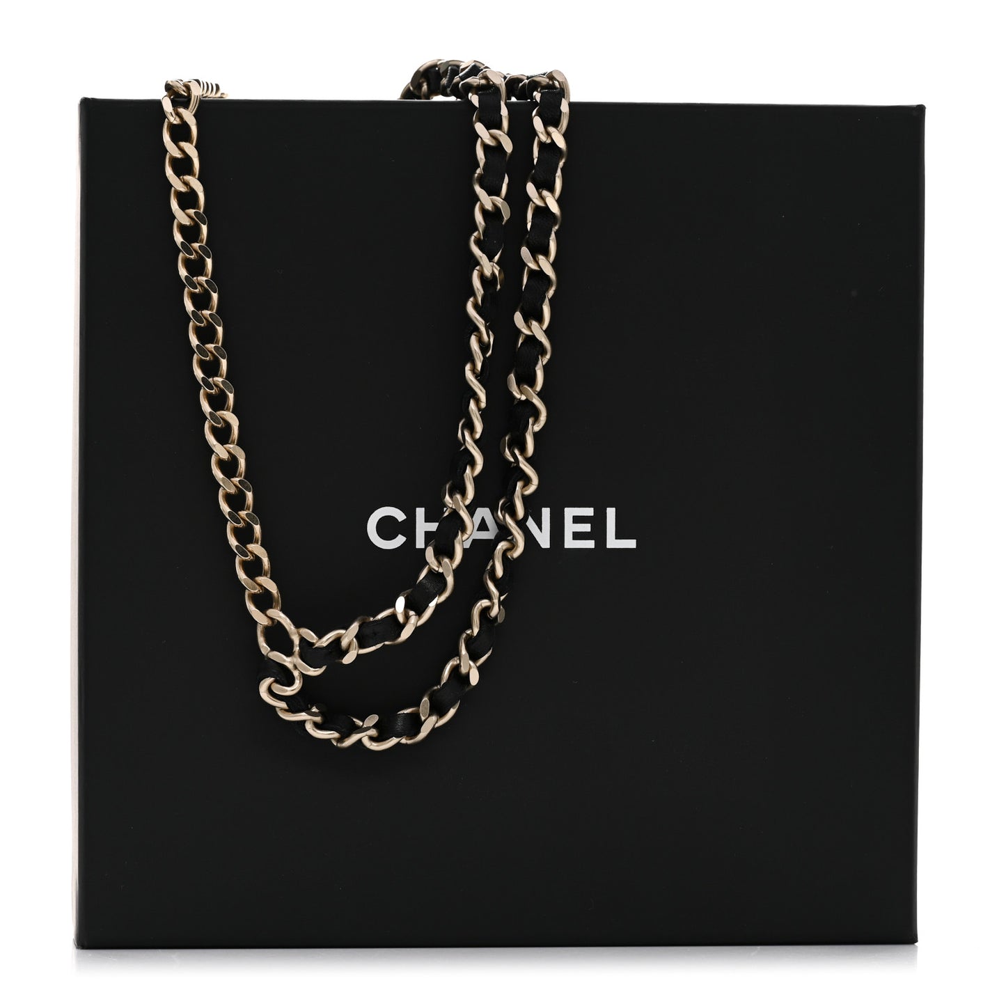 Lambskin CC Chain Short Necklace Black Gold