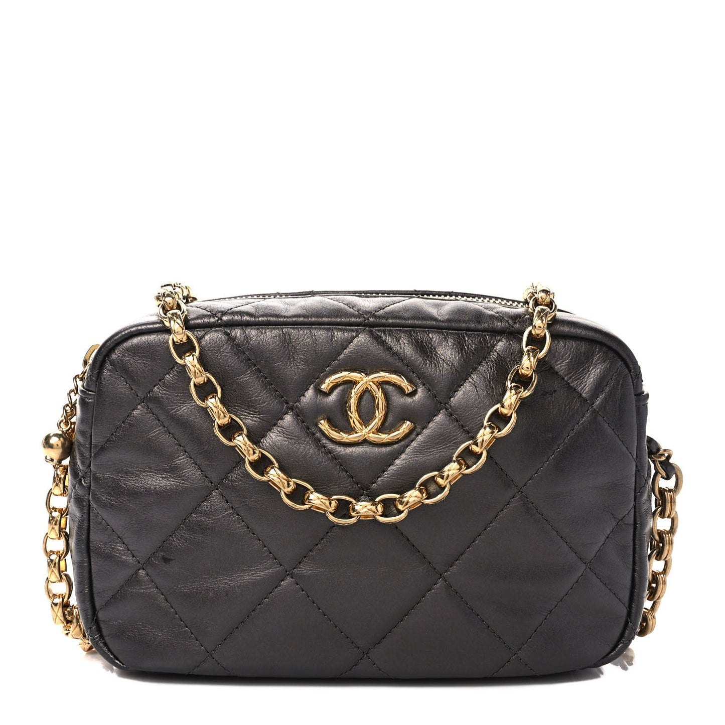 Metallic Calfskin Pearl Quilted CC Mini Camera Case Ruthenium