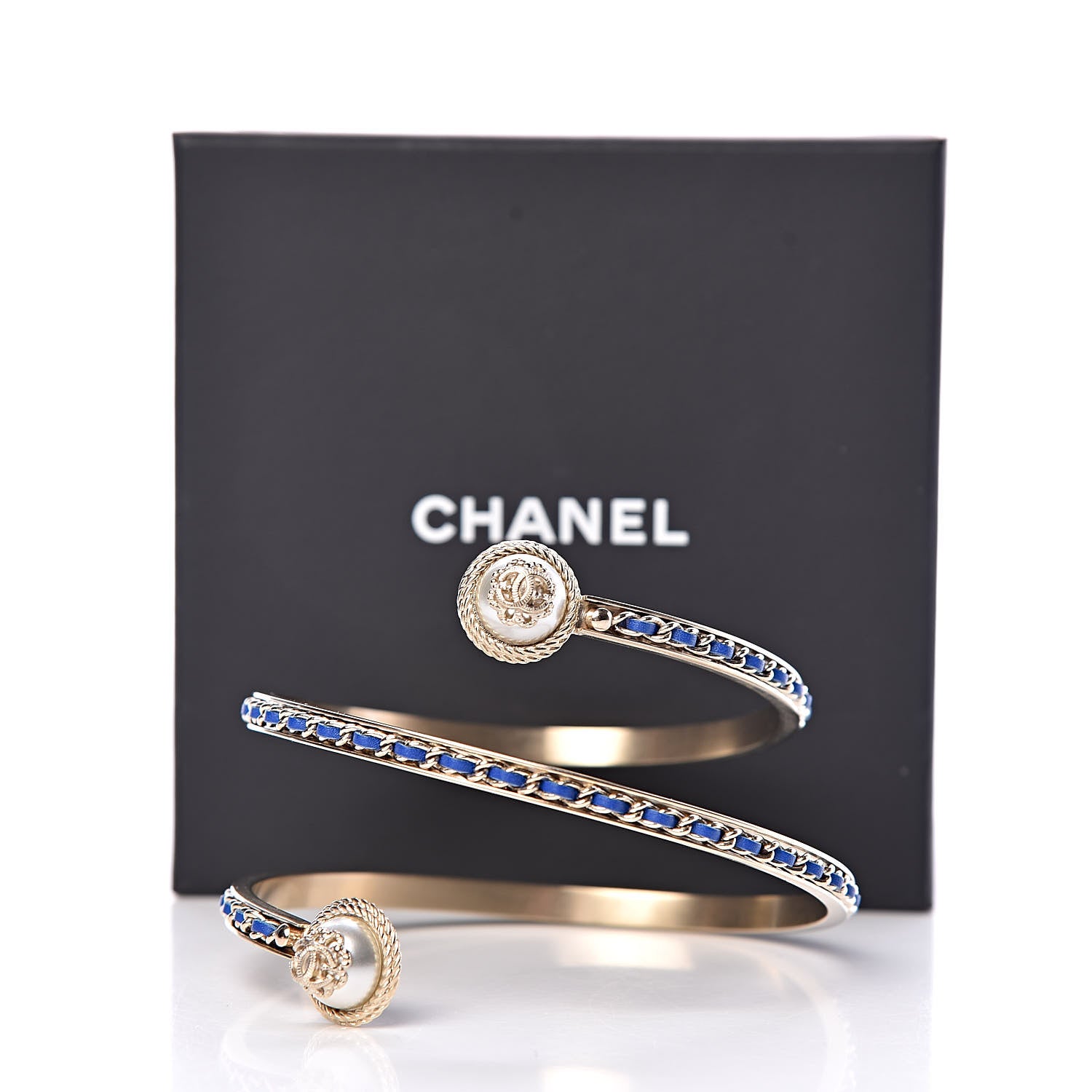Chanel Lambskin Pearl Twist CC Bangle M Gold Blue 5 of 5
