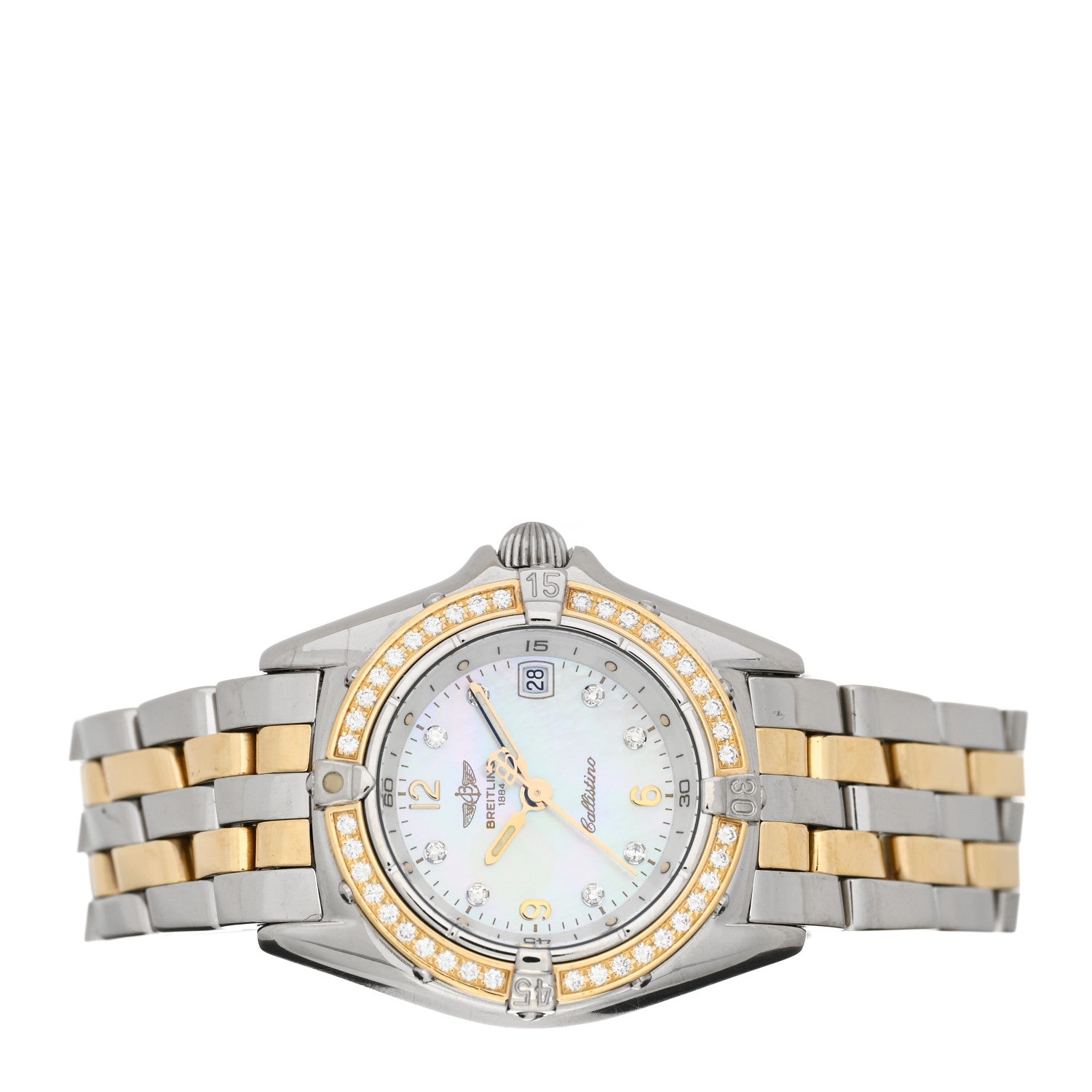 Breitling Stainless Steel 18K Yellow Gold Diamond Bezel Mother of Pearl 29mm Callistino Quartz Watch D52045 2 of 4