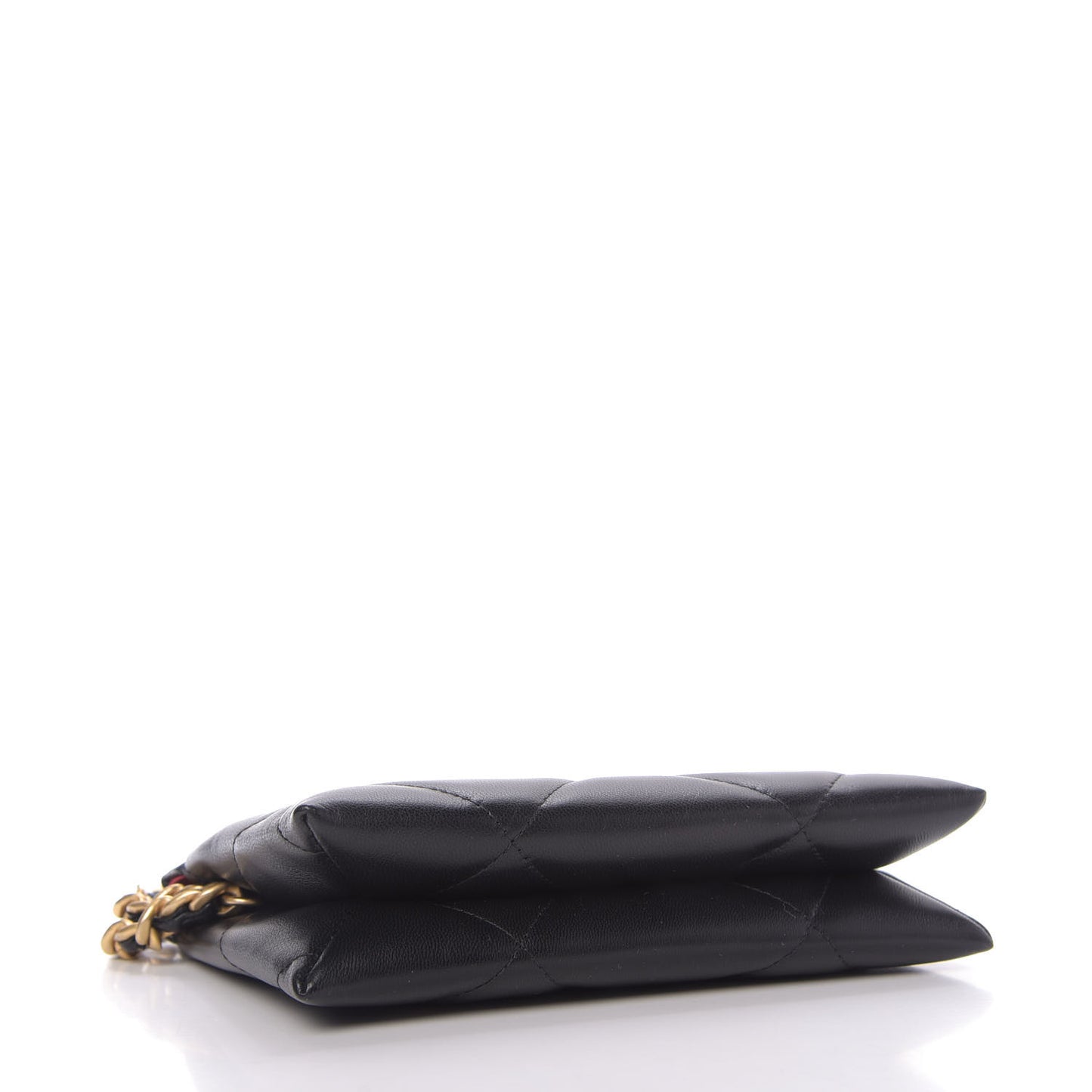 Shiny Goatskin Quilted Small Chanel 19 Pouch With Handle Black