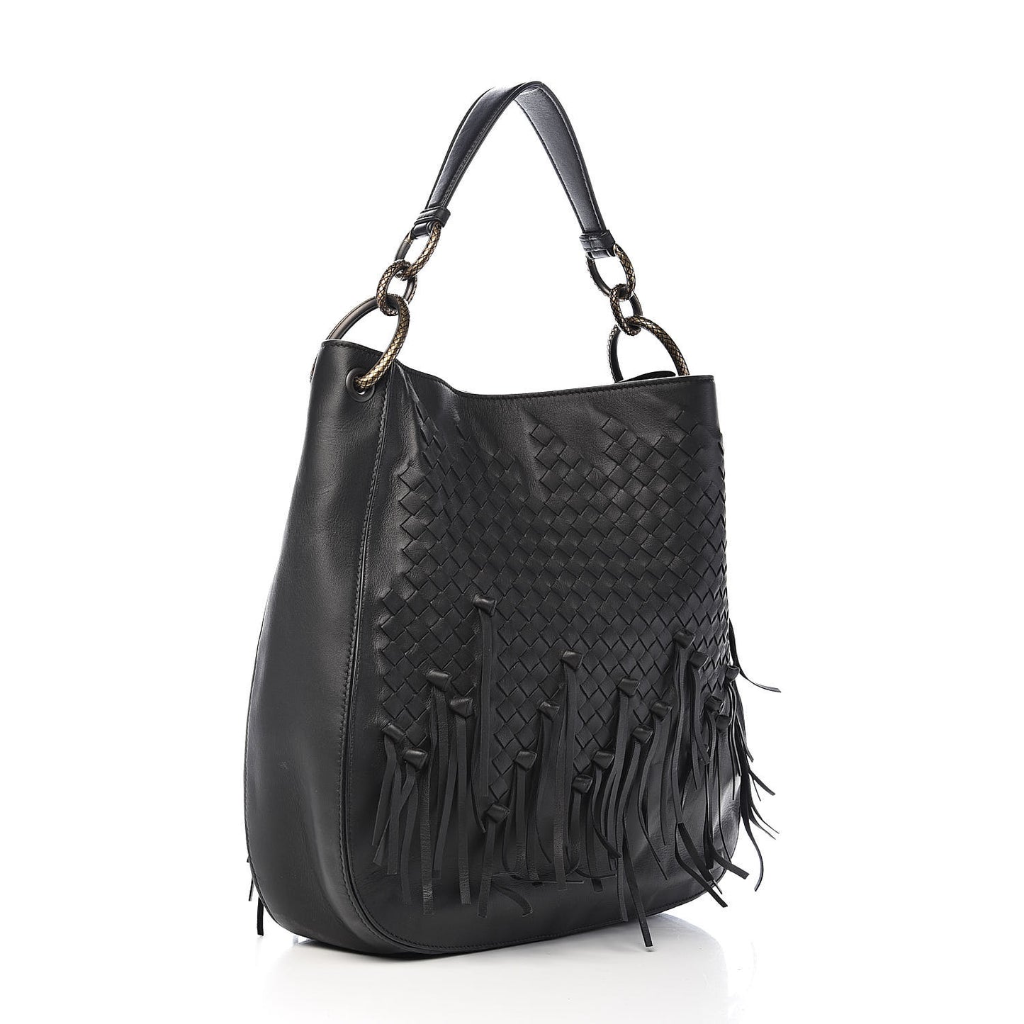 Nappa Intrecciato Fringe Large Brio Loop Hobo Black