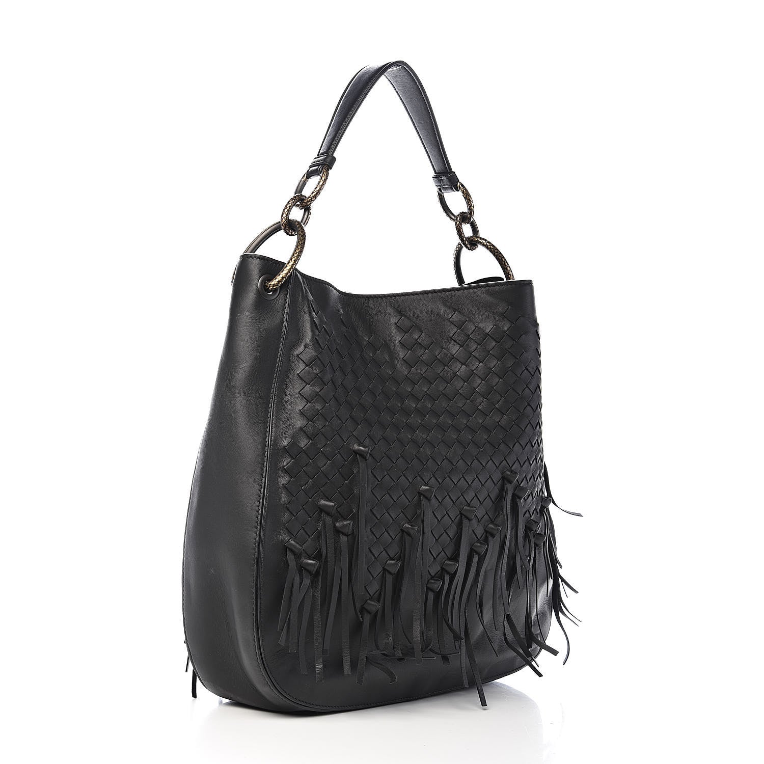 Bottega Veneta Nappa Intrecciato Fringe Large Brio Loop Hobo Black 3 of 11