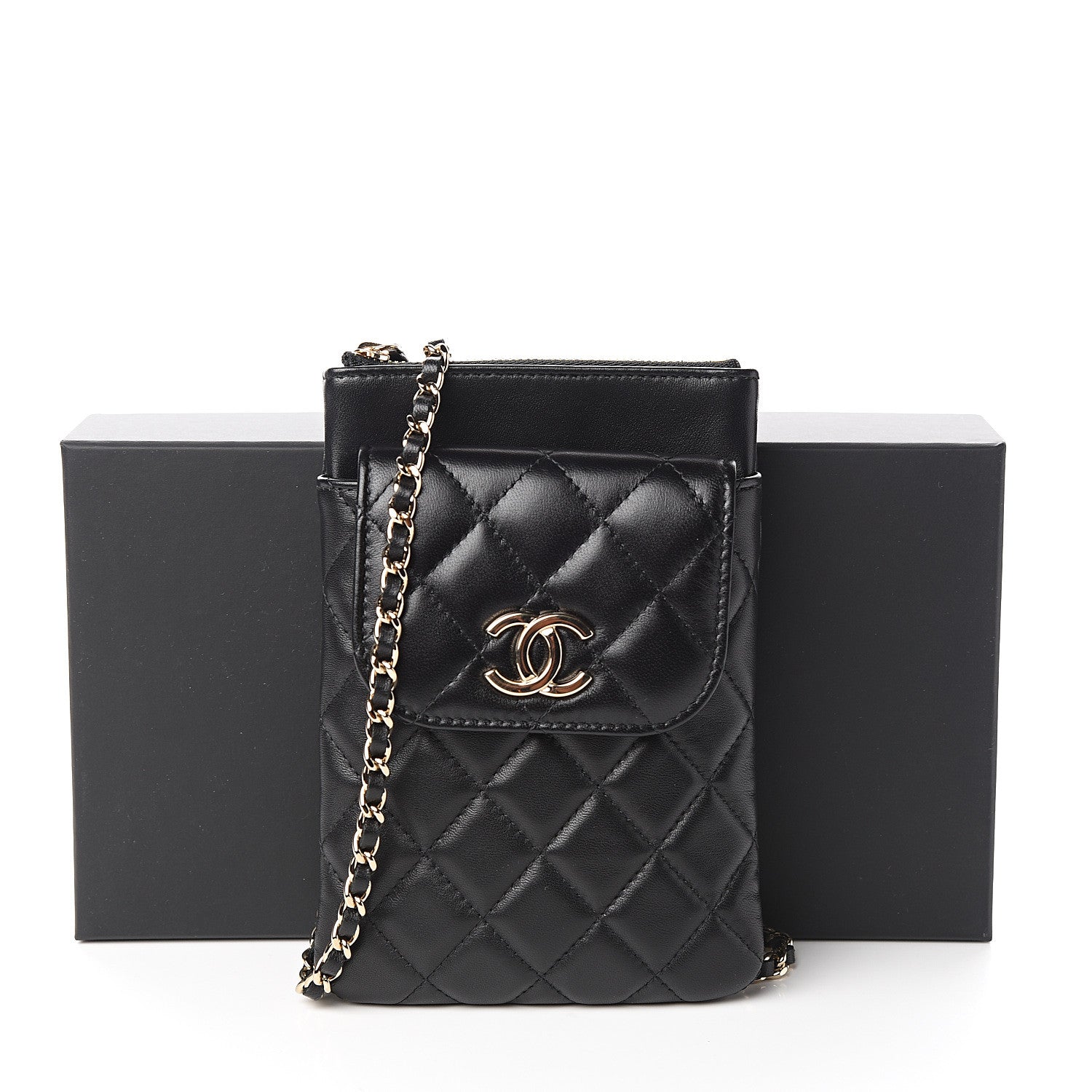 Chanel Lambskin Quilted CC Phone Holder Black 10 of 10