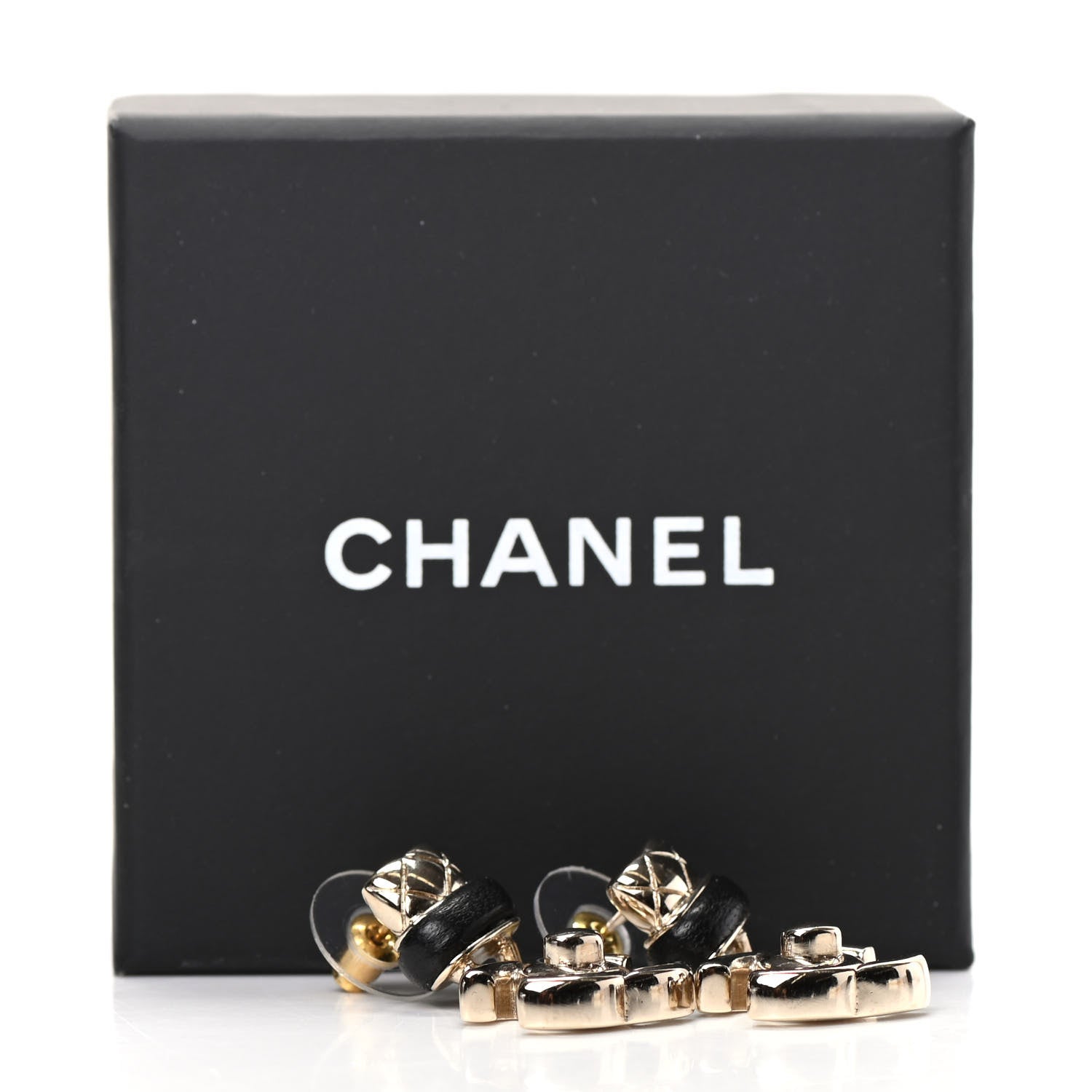 Chanel Lambskin CC Turnlock Drop Earrings Gold Black 4 of 4