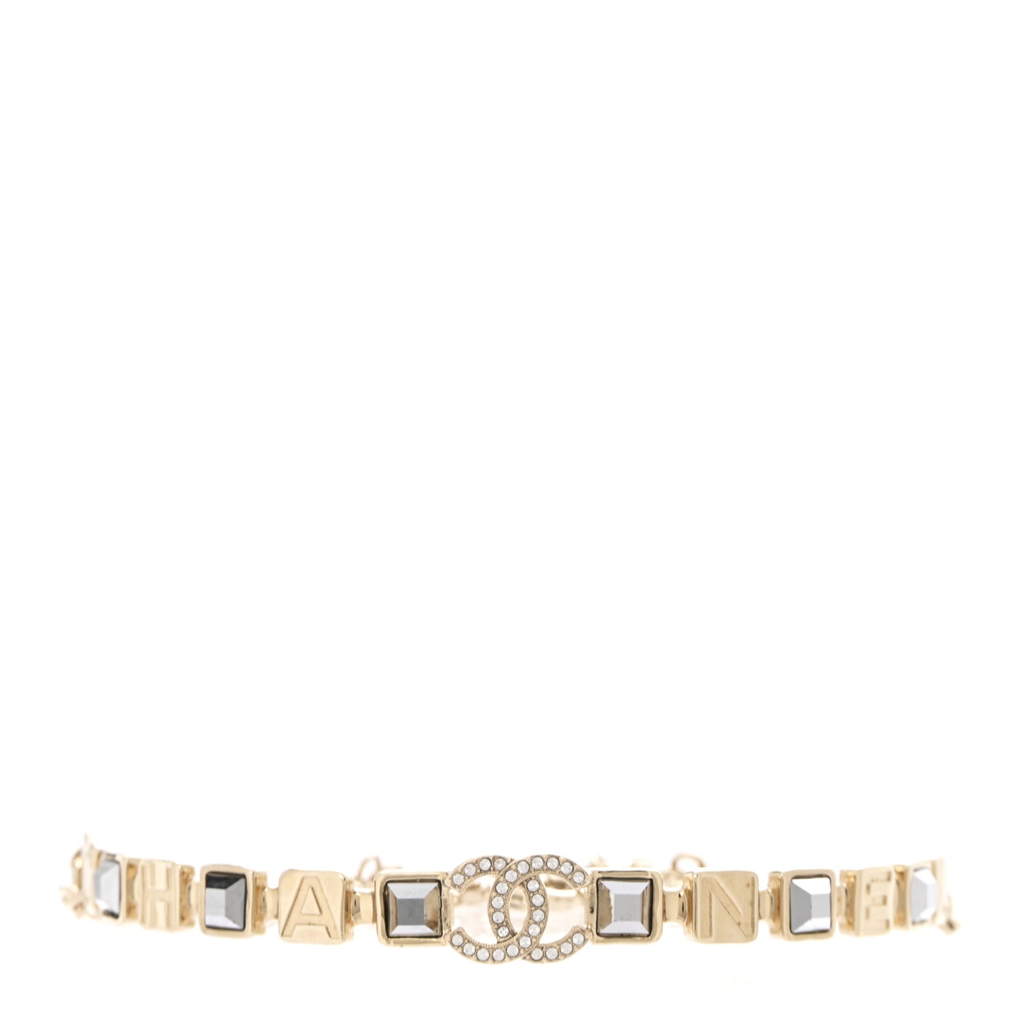 Baguette Crystal Logo CC Choker Necklace Gold