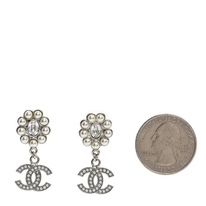 Chanel Crystal Pearl Coco Mark CC Drop Earrings Silver 2 of 5