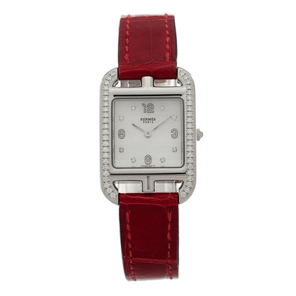 Hermes Stainless Steel Alligator Diamond Bezel Mother of Pearl 23mm Cape Cod Quartz Watch Braise 1 of 5