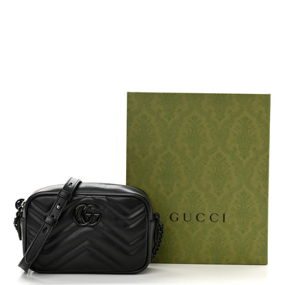 Gucci Calfskin Matelasse Monochrome Mini GG Marmont Chain Shoulder Bag Black 11 of 11