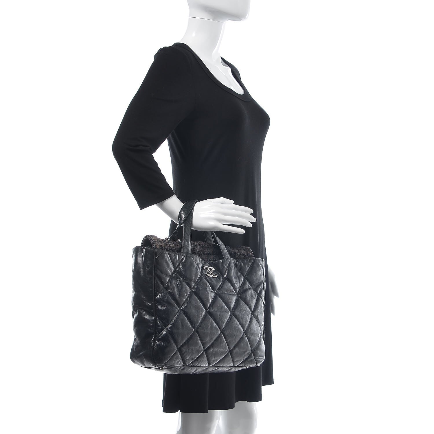 Chanel Glazed Calfskin Quilted Tweed Portobello Tote Black 2 of 12