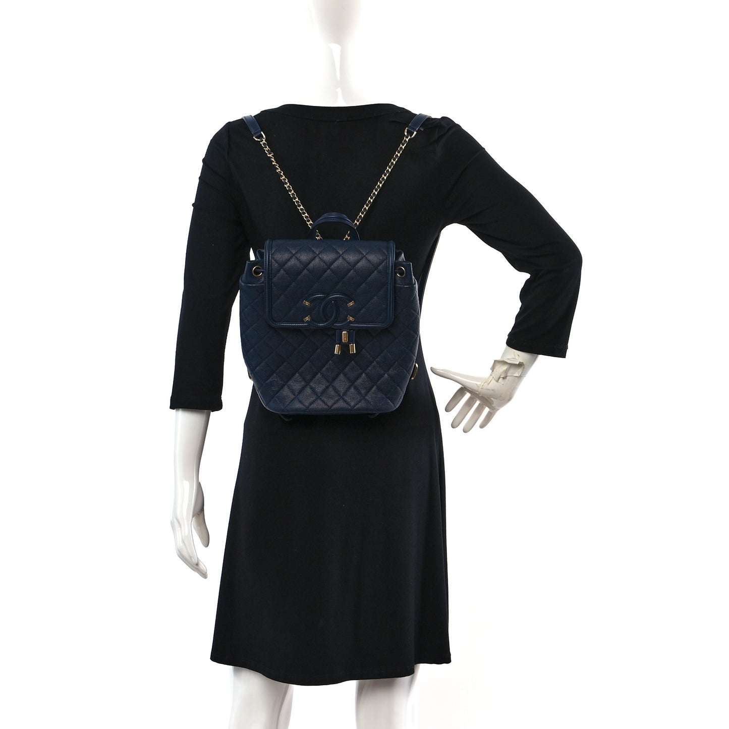 Caviar Quilted Filigree Backpack Navy