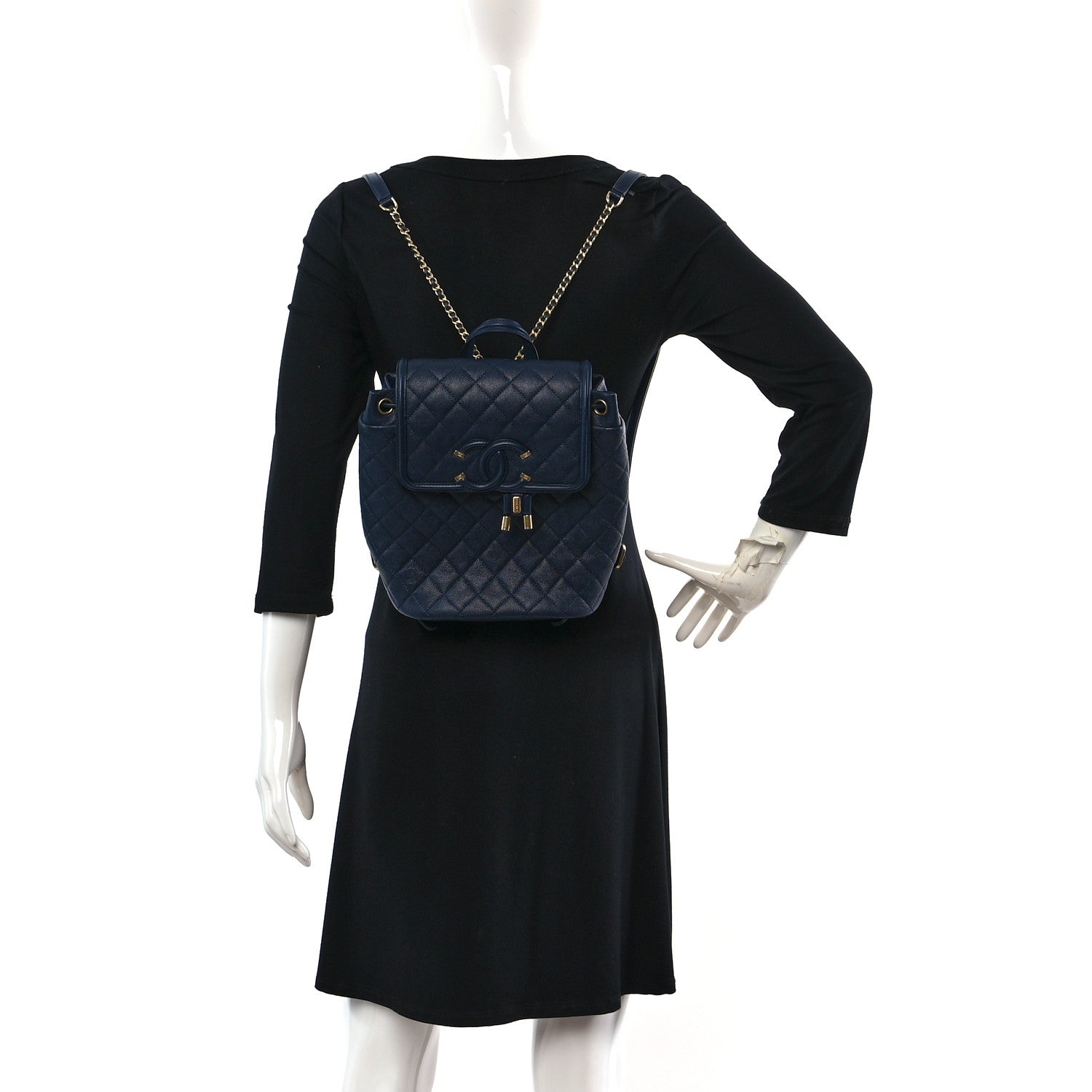 Chanel Caviar Quilted Filigree Backpack Navy 2 of 10