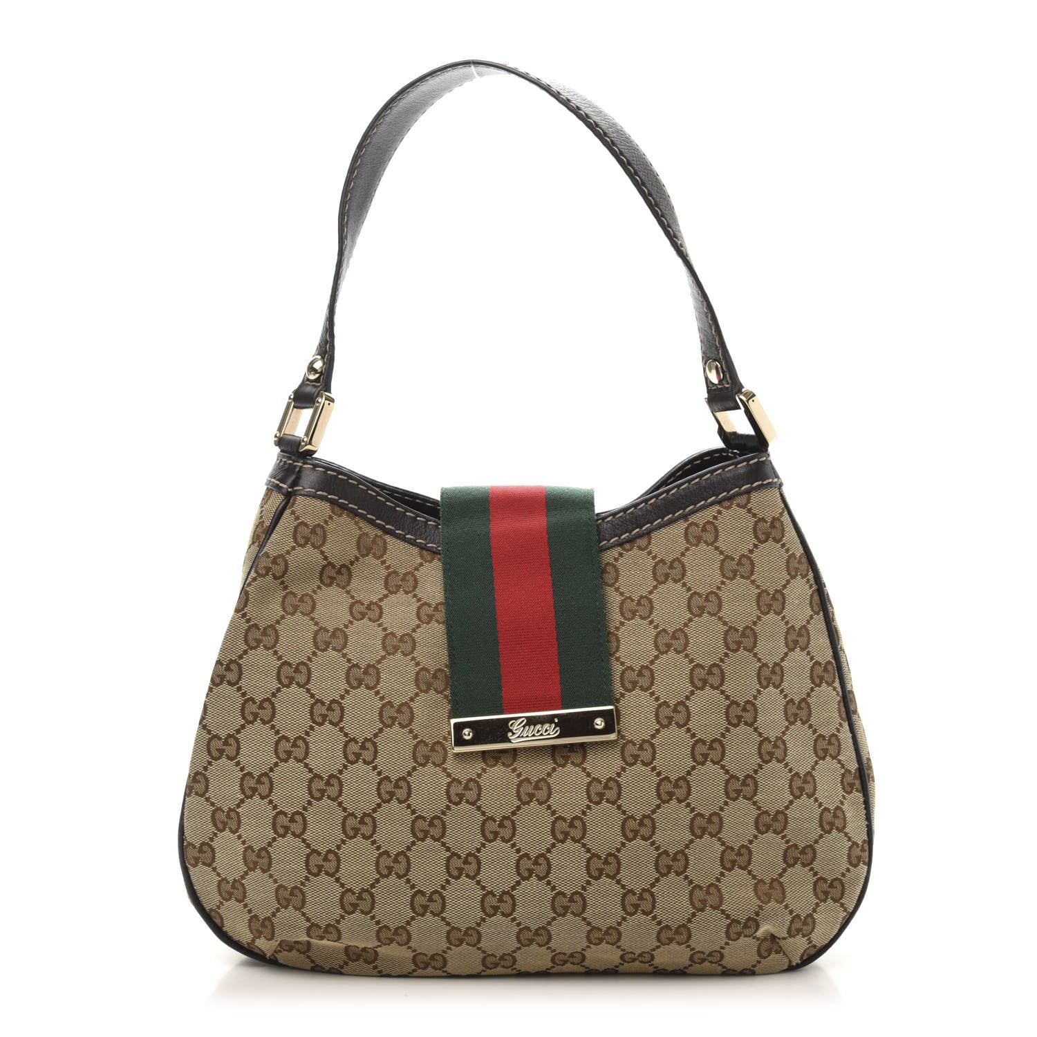 Gucci Monogram Medium New Ladies Web Hobo Dark Brown 1 of 13