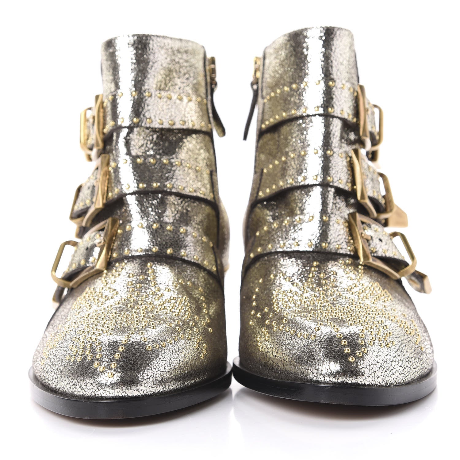 Chloe Metallic Nappa Sheepskin Studded Susanna Ankle Boots 38.5 Gold 2 of 11