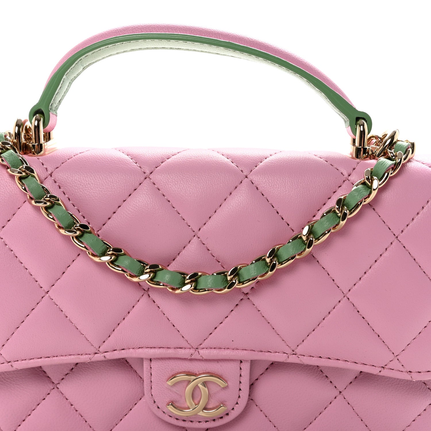 Chanel Lambskin Quilted Flap Phone Holder With Chain Lilac Light Green 9 of 12