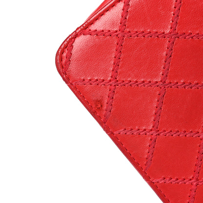Chanel Calfskin Diamond Stitch Wallet On Chain WOC Red 15 of 17