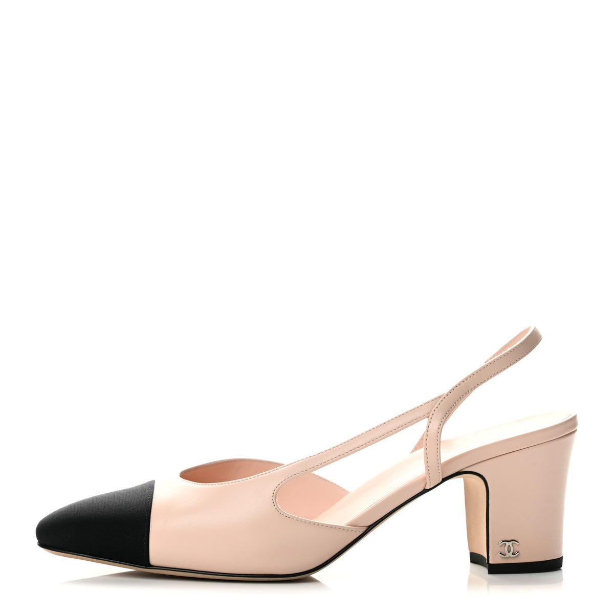 Chanel Calfskin Grosgrain Cap Toe CC Slingback Pumps 40.5 Light Pink Black 1 of 13