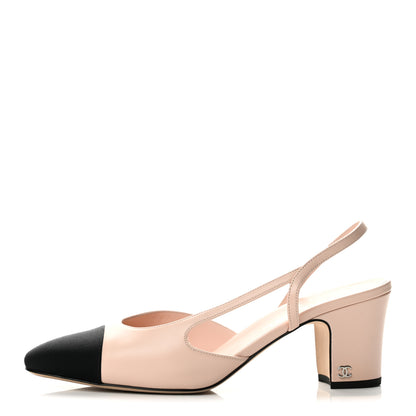 Chanel Calfskin Grosgrain Cap Toe CC Slingback Pumps 40.5 Light Pink Black 1 of 13