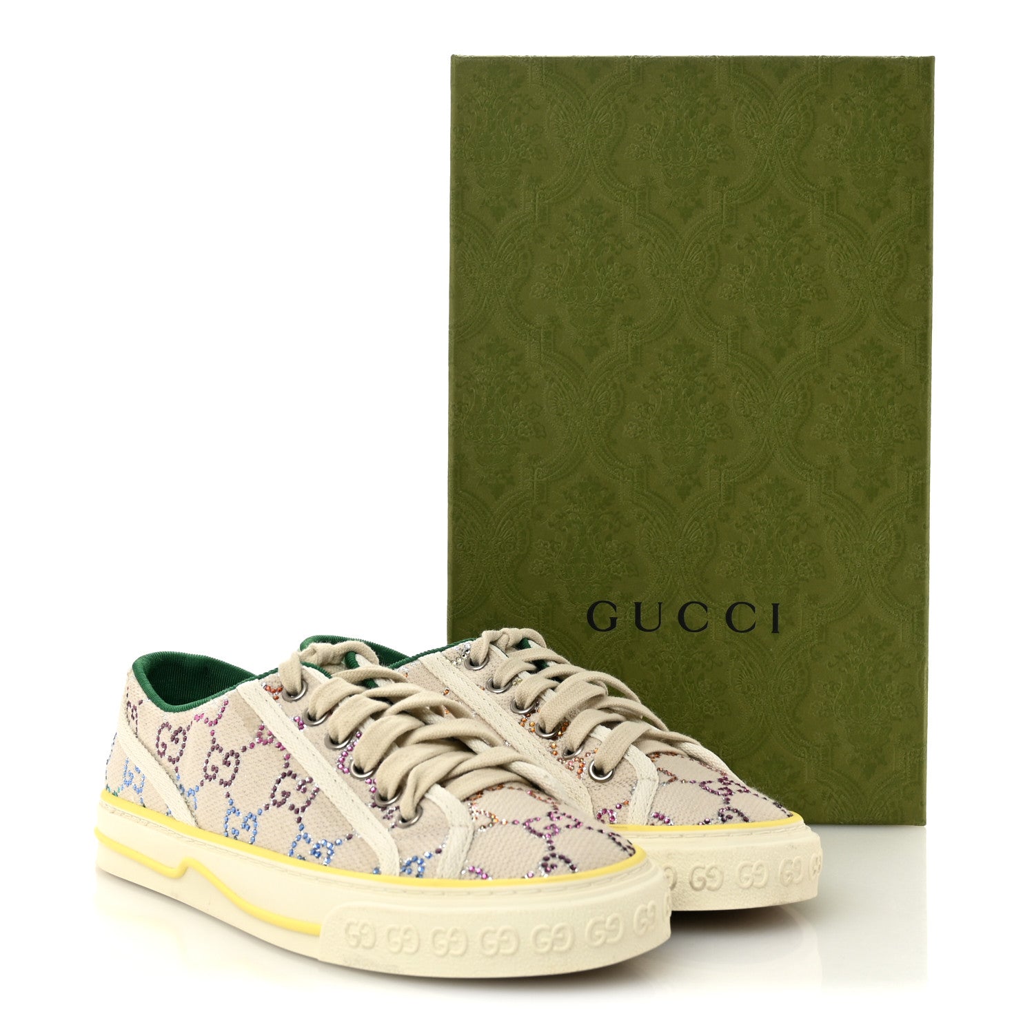 Gucci Canvas Lame Crystal GG Monogram Womens 1977 Tennis Sneakers 36 Gardenia Silver Mystic White 12 of 12