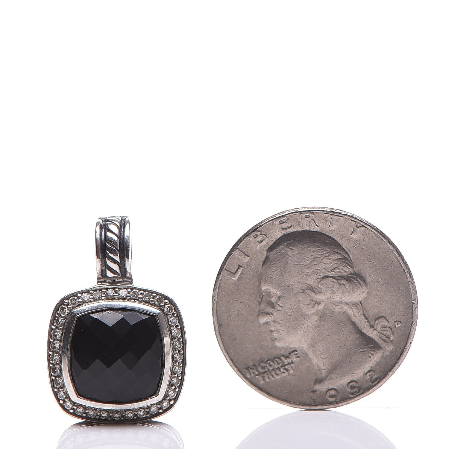 David Yurman Sterling Silver Diamond Black Onyx 11mm Albion Enhancer Pendant 2 of 5