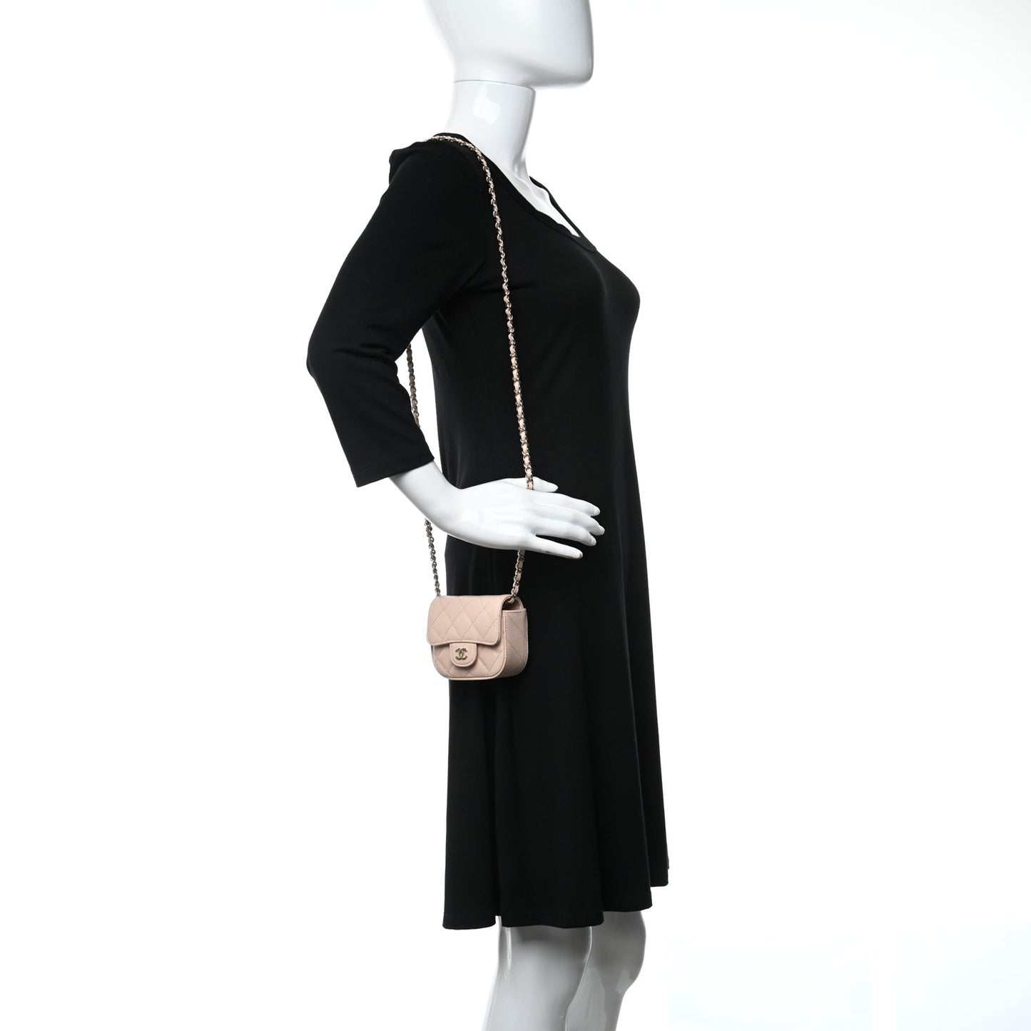 Caviar Quilted Mini Clutch With Chain Light Beige