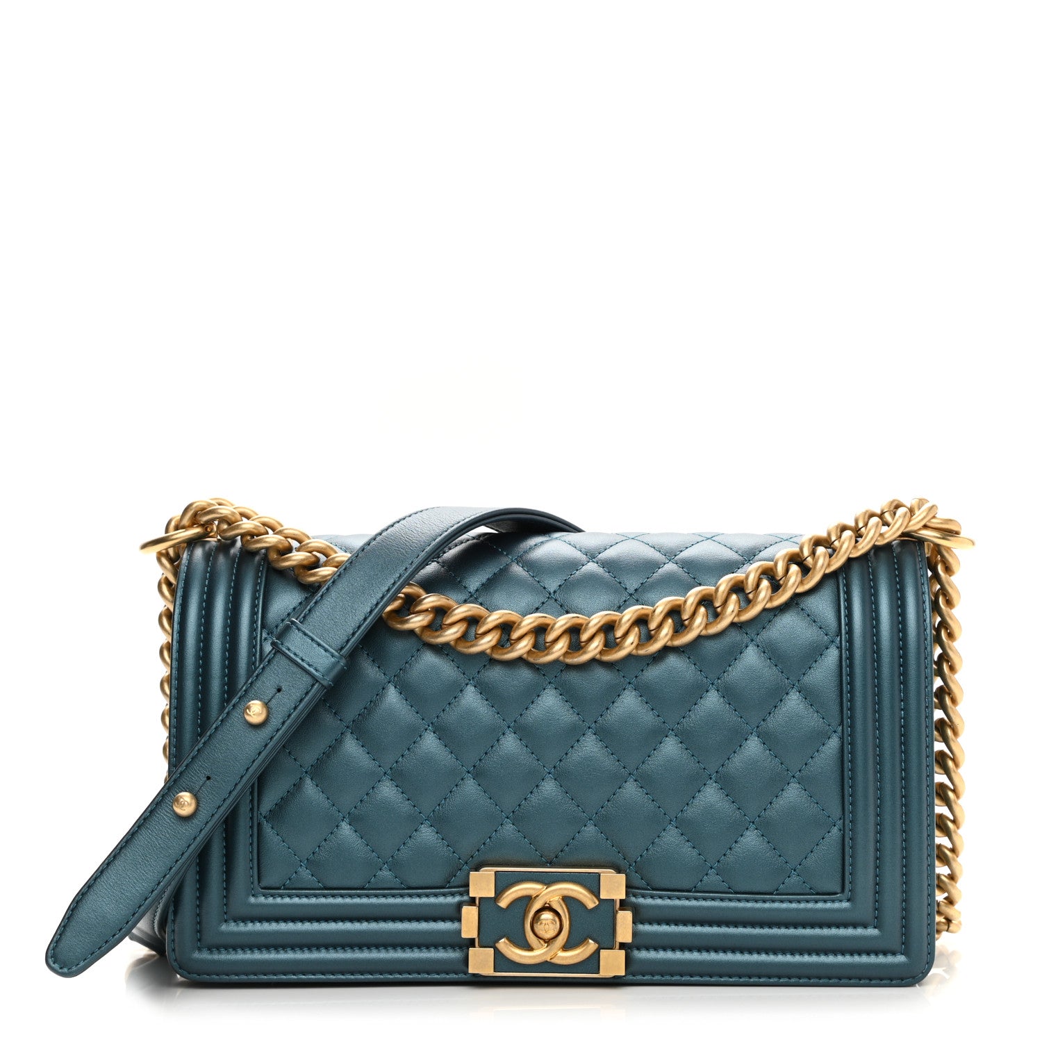 Chanel Metallic Calfskin Quilted Medium Boy Flap Blue 1 of 10