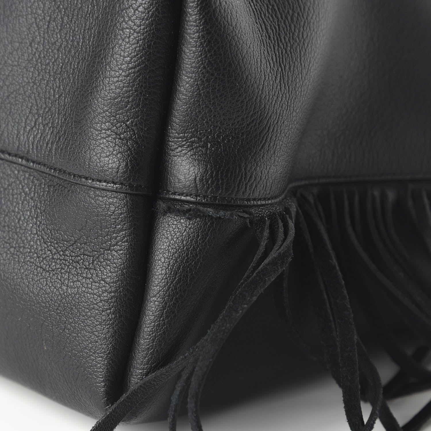 Saint Laurent Calfskin Large Fringe Shopping Tote Black 10 of 13